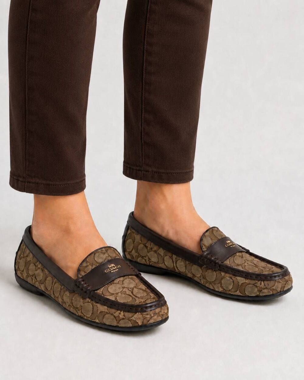 Coach Odette A01921 Signature Jacquard Loafers Women’s 8.5B Brown Leather Flats